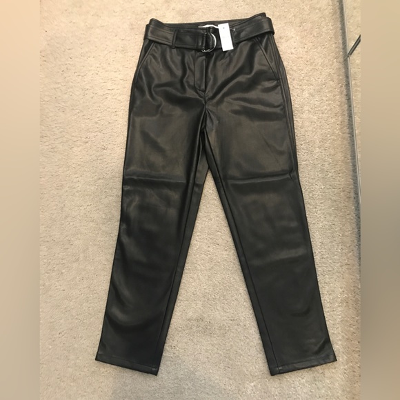NWT. ANN TAYLOR faux leather Belted Slim Taper Pants trouser, Black, size 2 - Picture 7 of 9
